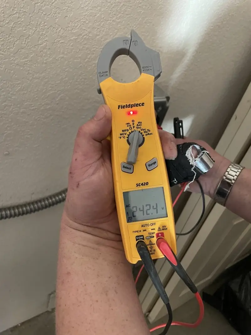 Voltage testing with clamp meter during Hot Tub / Pool Electrical Wiring in Weatherford